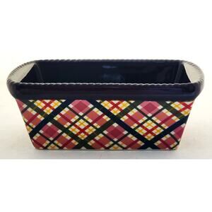 LOAF BAKING DISH-TEMP-TATIONS-Ceramic-Plum & Pink-Plaid-Holiday Theme-Small
